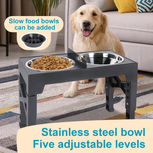 Furvio™Lifting Adjustable Pet Bowl Set,Elevated Pet Bowl Foldable with 1000ml Stainless Steel Bowls for Protects Neck & Joints, Dry/Wet Separation for Dogs and Cats of All Ages