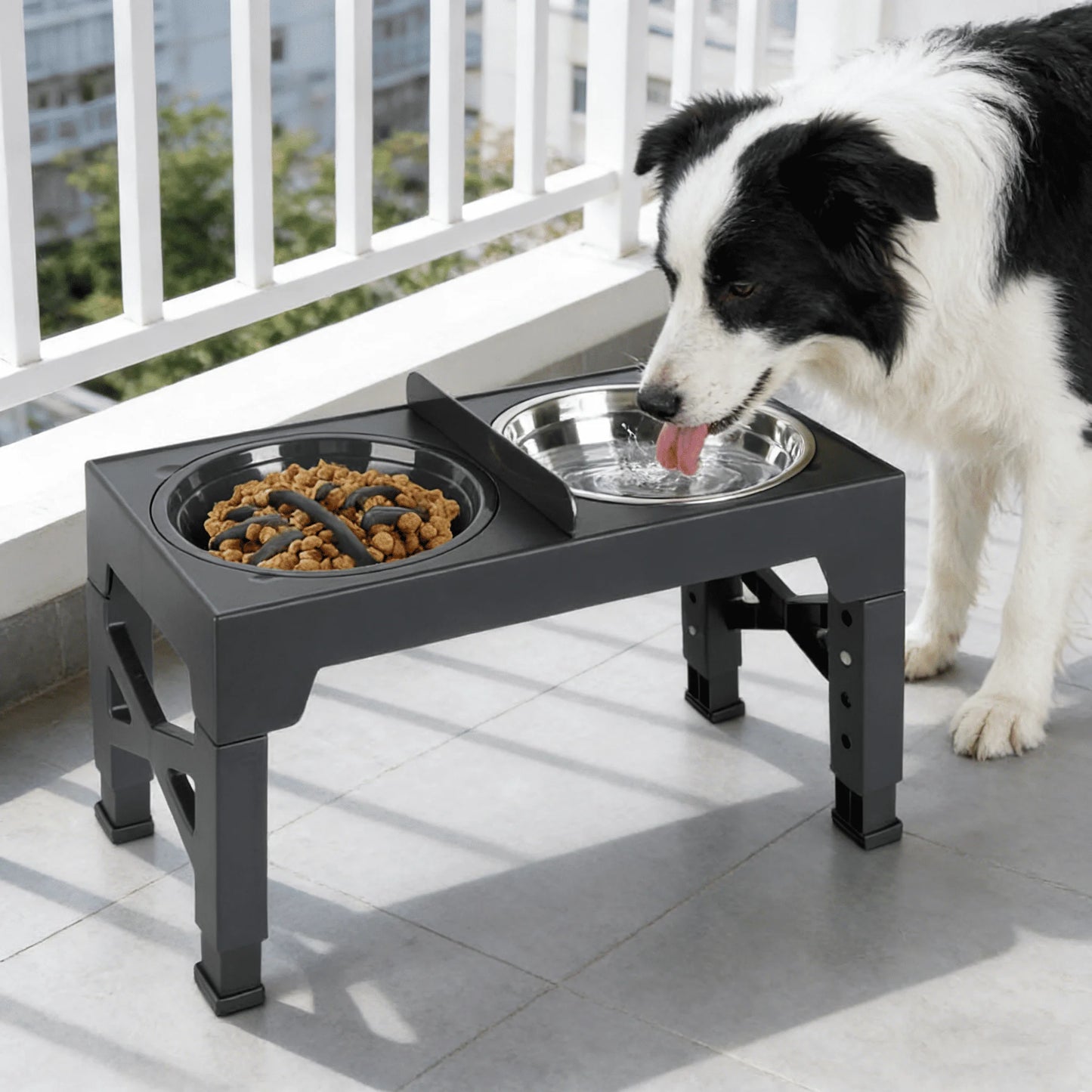 Furvio™Lifting Adjustable Pet Bowl Set,Elevated Pet Bowl Foldable with 1000ml Stainless Steel Bowls for Protects Neck & Joints, Dry/Wet Separation for Dogs and Cats of All Ages