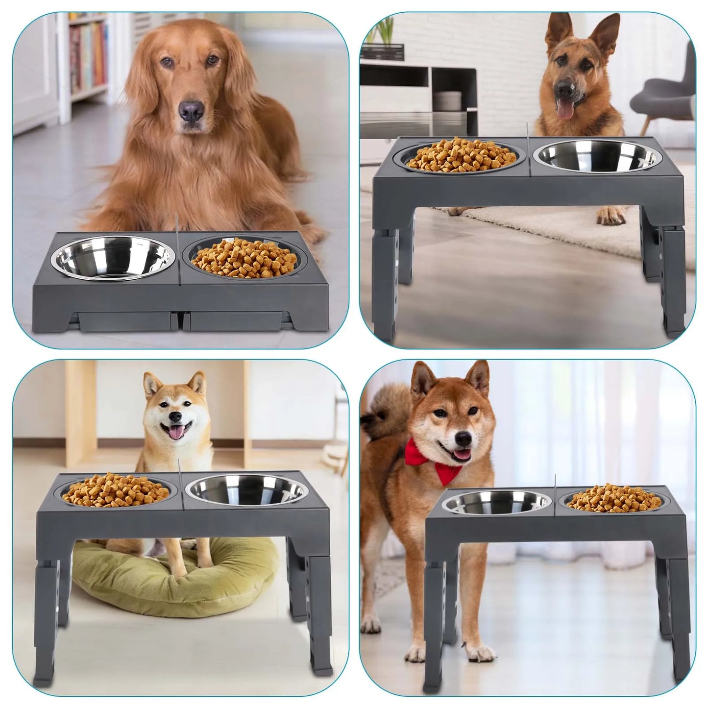 Furvio™Lifting Adjustable Pet Bowl Set,Elevated Pet Bowl Foldable with 1000ml Stainless Steel Bowls for Protects Neck & Joints, Dry/Wet Separation for Dogs and Cats of All Ages