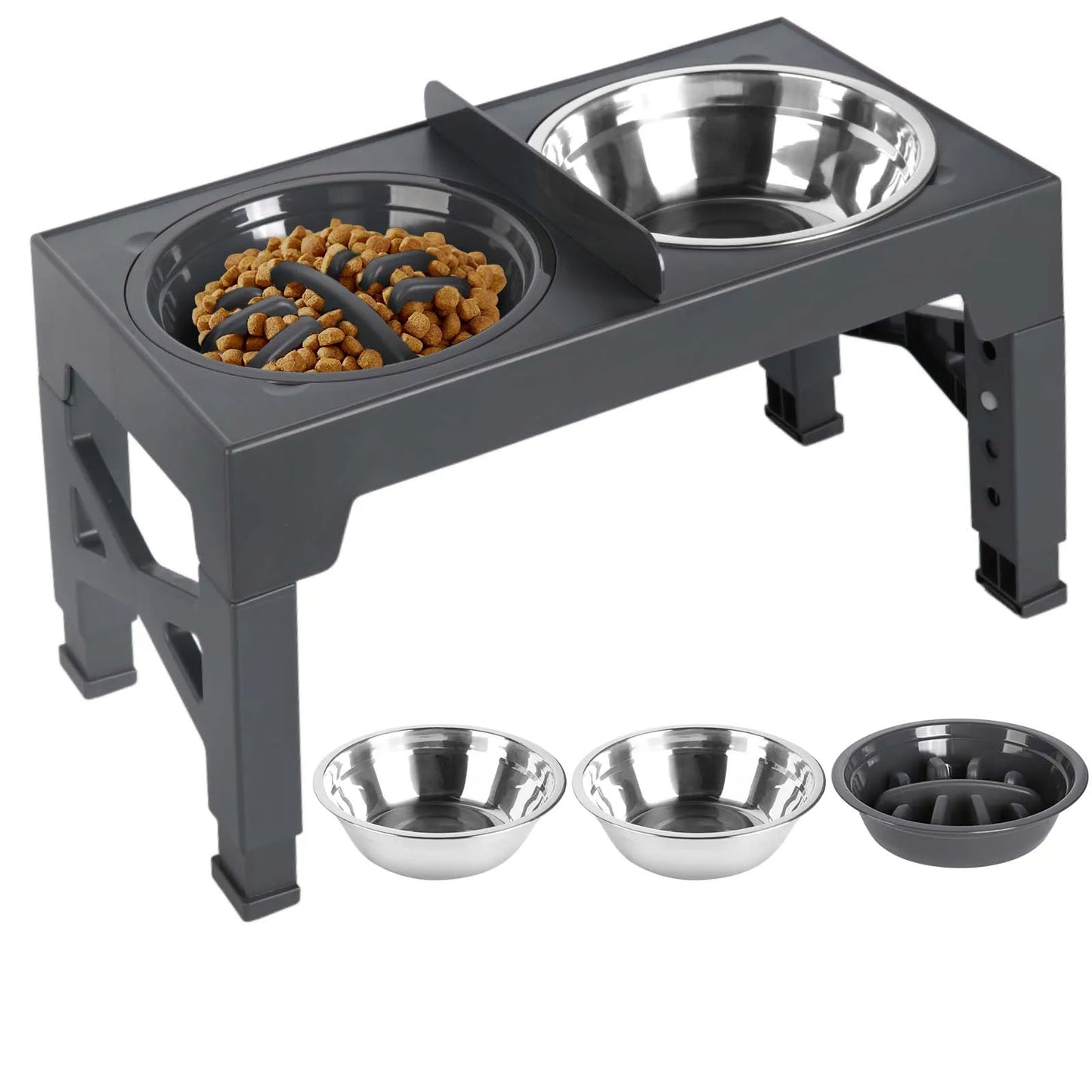 Furvio™Lifting Adjustable Pet Bowl Set,Elevated Pet Bowl Foldable with 1000ml Stainless Steel Bowls for Protects Neck & Joints, Dry/Wet Separation for Dogs and Cats of All Ages