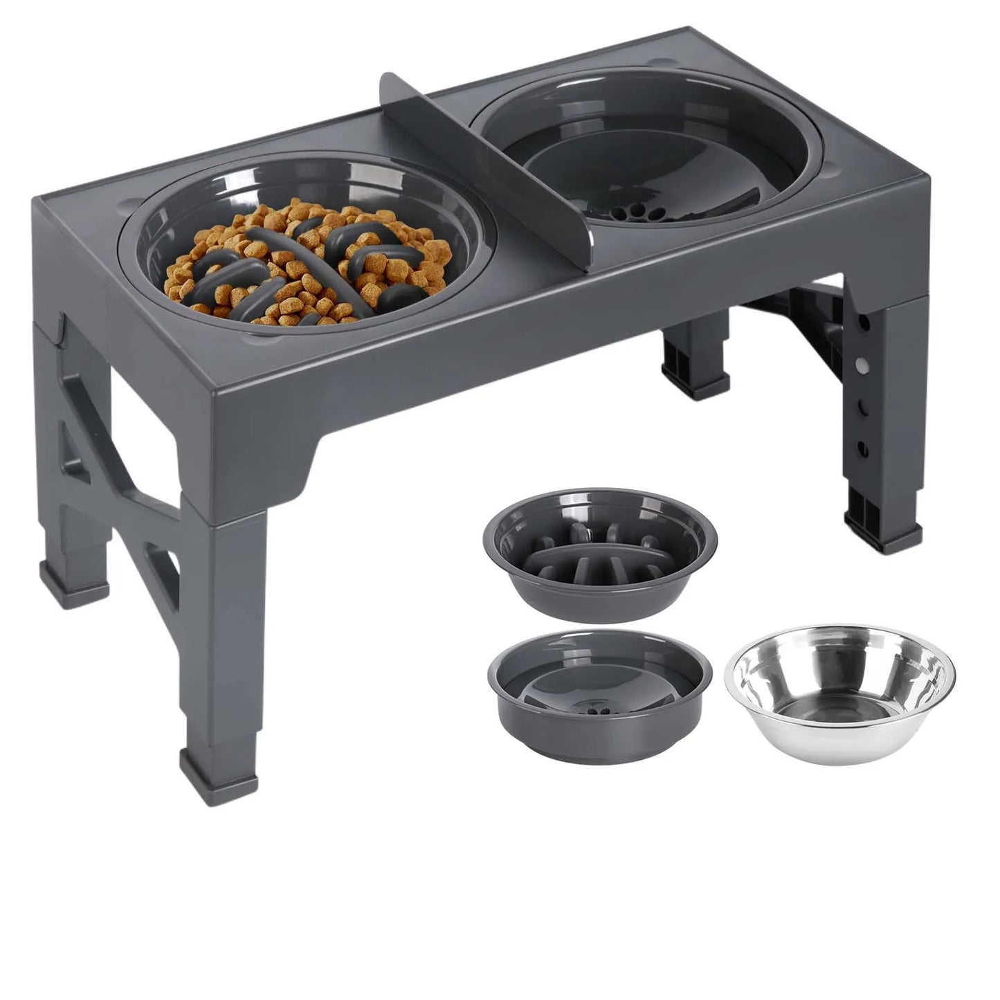 Furvio™Lifting Adjustable Pet Bowl Set,Elevated Pet Bowl Foldable with 1000ml Stainless Steel Bowls for Protects Neck & Joints, Dry/Wet Separation for Dogs and Cats of All Ages