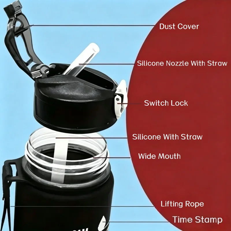 Furvio™Sports Water Bottle with Time-Tracking Straw Leak Proof Locking Flip Cover for Easy Carry Ideal for Outdoor Adventures