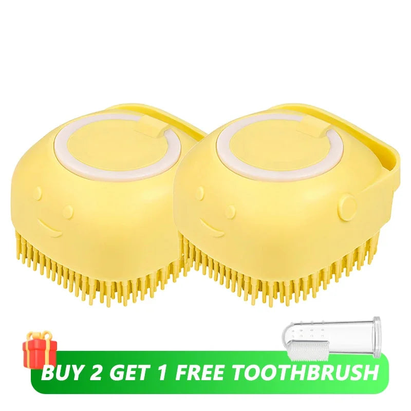 Furvio™Dog Bathing Brush Pet Massage Brush Shampoo Dispenser Soft Silicone Brush Rubber Bristle for Dogs and Cats Shower Grooming Tool