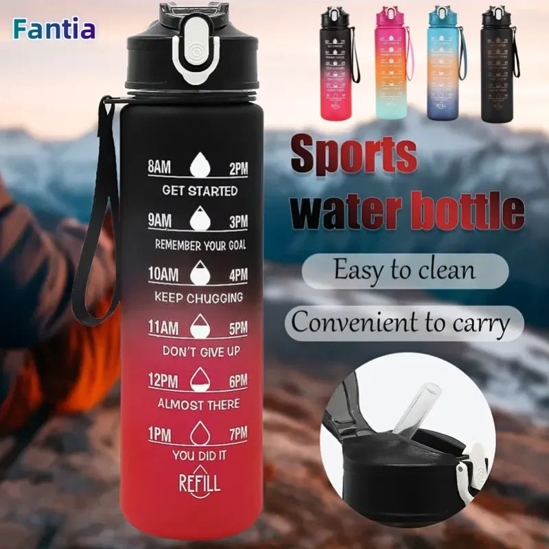 Furvio™Sports Water Bottle with Time-Tracking Straw Leak Proof Locking Flip Cover for Easy Carry Ideal for Outdoor Adventures