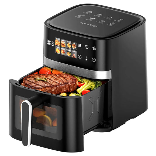 Furvio™Patbrela 5.5L Air Fryer 8-in-1 Electric Hot Oven with Digital LED Screen Visible Window Max 200°C 1350W New Black Non-fat fryer