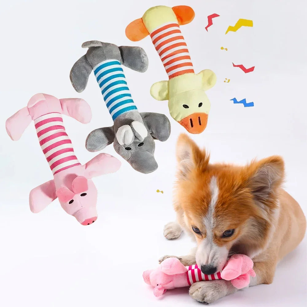 Furvio™ Pet Dogs, Cats, Plush Cartoon Embroidery, Bite Resistant and Stress Relieving, Ducks, Pigs, Elephants, Cute Vocalizations Toys