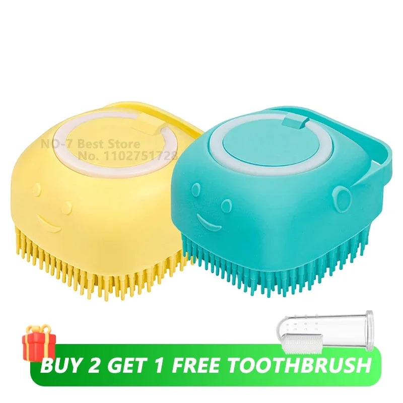 Furvio™Dog Bathing Brush Pet Massage Brush Shampoo Dispenser Soft Silicone Brush Rubber Bristle for Dogs and Cats Shower Grooming Tool
