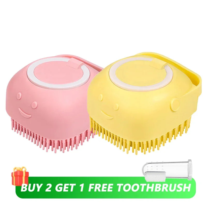 Furvio™Dog Bathing Brush Pet Massage Brush Shampoo Dispenser Soft Silicone Brush Rubber Bristle for Dogs and Cats Shower Grooming Tool