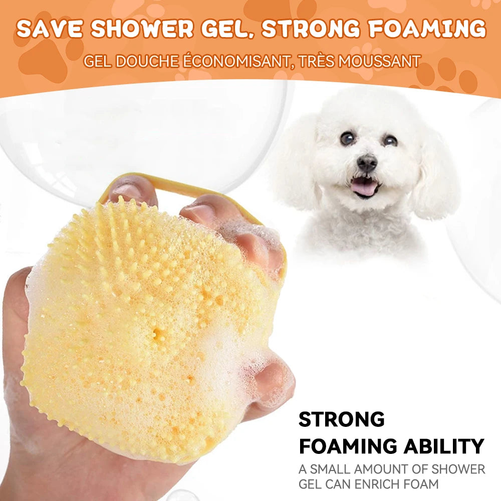 Furvio™Dog Bathing Brush Pet Massage Brush Shampoo Dispenser Soft Silicone Brush Rubber Bristle for Dogs and Cats Shower Grooming Tool