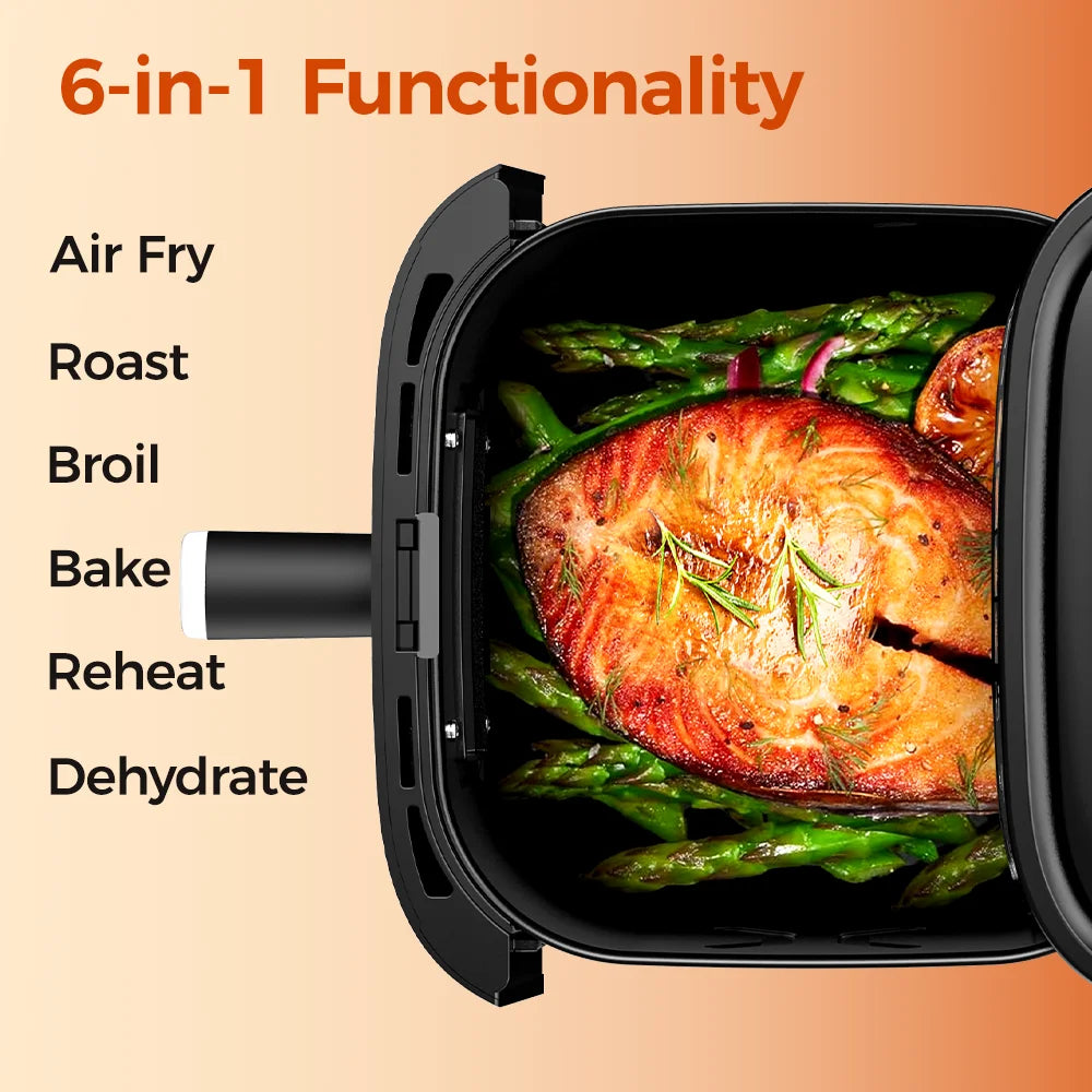 Furvio™Patbrela 5.5L Air Fryer 8-in-1 Electric Hot Oven with Digital LED Screen Visible Window Max 200°C 1350W New Black Non-fat fryer