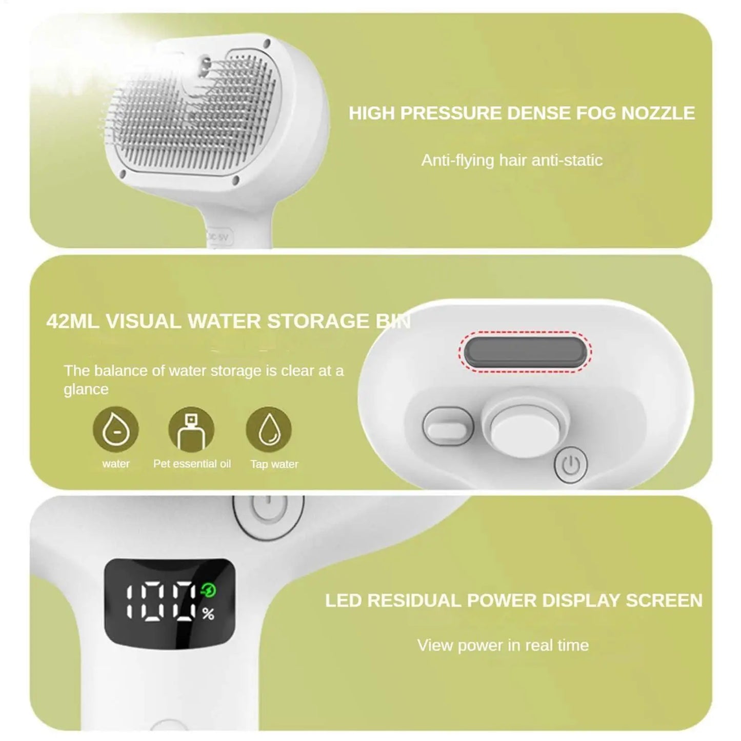 Furvio™  3-in-1 Pet Grooming Brush – Steam Spray, Hair Removal & Dematting Tool for Cats & Dogs