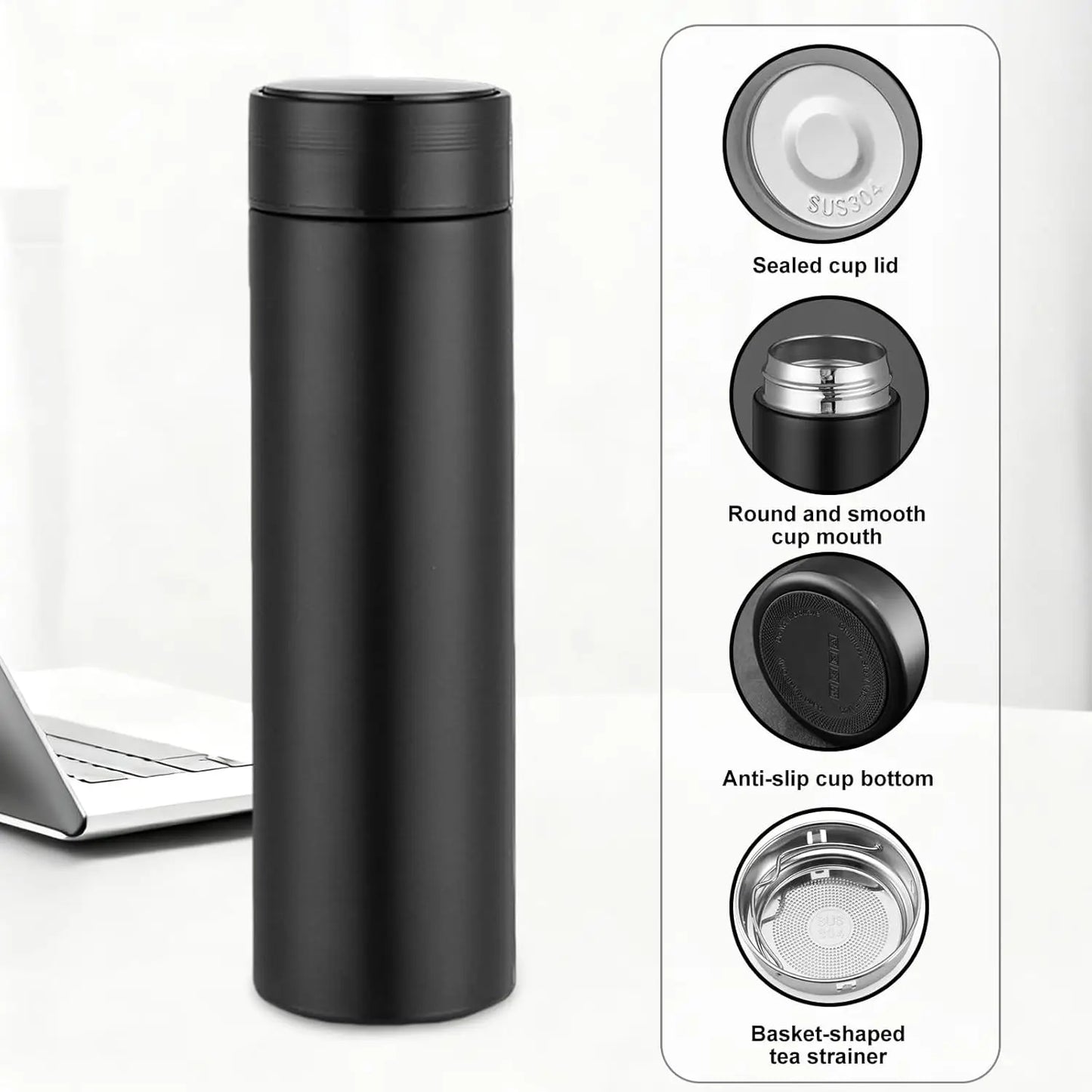 Furvio™500ML Intelligent Temperature Display Thermos Bottle Vacuum Flask 304 Stainless Steel Sports Water Cup Car Insulated Cup