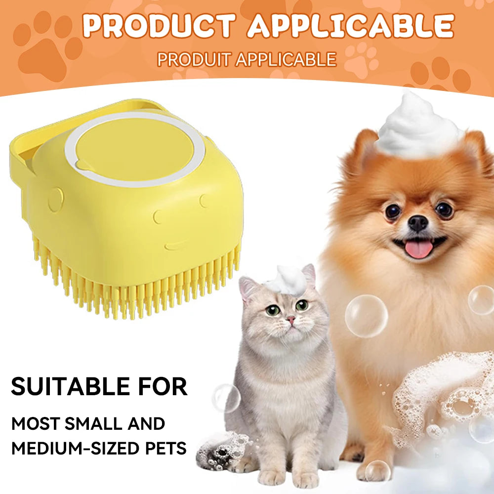 Furvio™Dog Bathing Brush Pet Massage Brush Shampoo Dispenser Soft Silicone Brush Rubber Bristle for Dogs and Cats Shower Grooming Tool