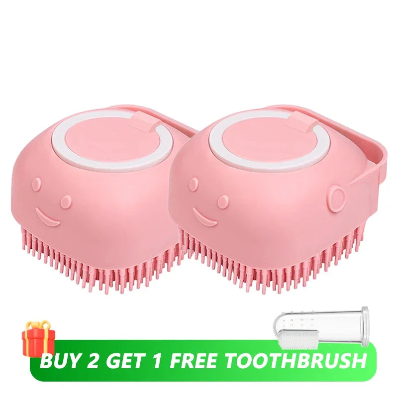 Furvio™Dog Bathing Brush Pet Massage Brush Shampoo Dispenser Soft Silicone Brush Rubber Bristle for Dogs and Cats Shower Grooming Tool
