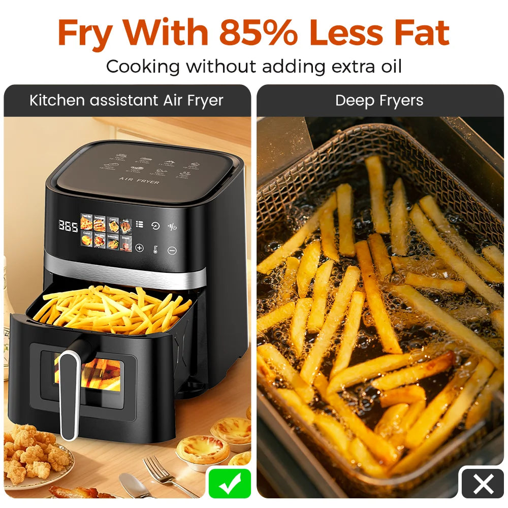 Furvio™Patbrela 5.5L Air Fryer 8-in-1 Electric Hot Oven with Digital LED Screen Visible Window Max 200°C 1350W New Black Non-fat fryer