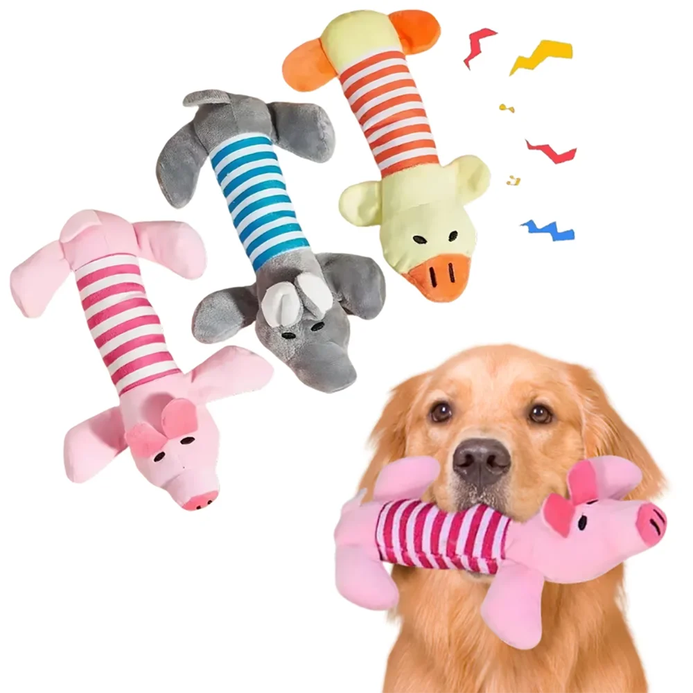 Furvio™ Pet Dogs, Cats, Plush Cartoon Embroidery, Bite Resistant and Stress Relieving, Ducks, Pigs, Elephants, Cute Vocalizations Toys